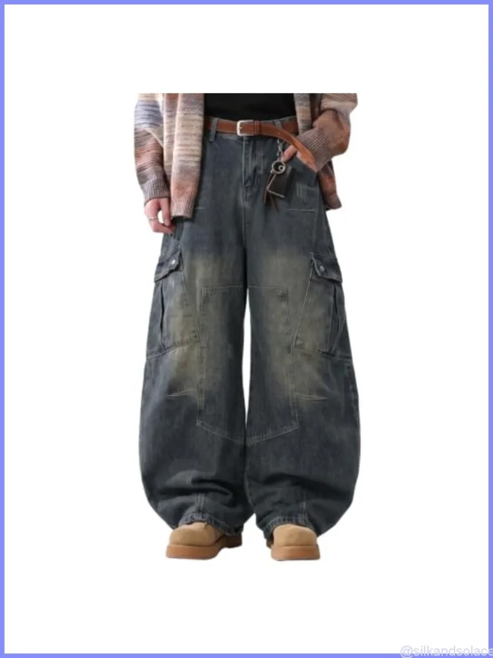 Baggy Cargo Wide Leg Denim Jeans Men Barrel Oversized Street Style